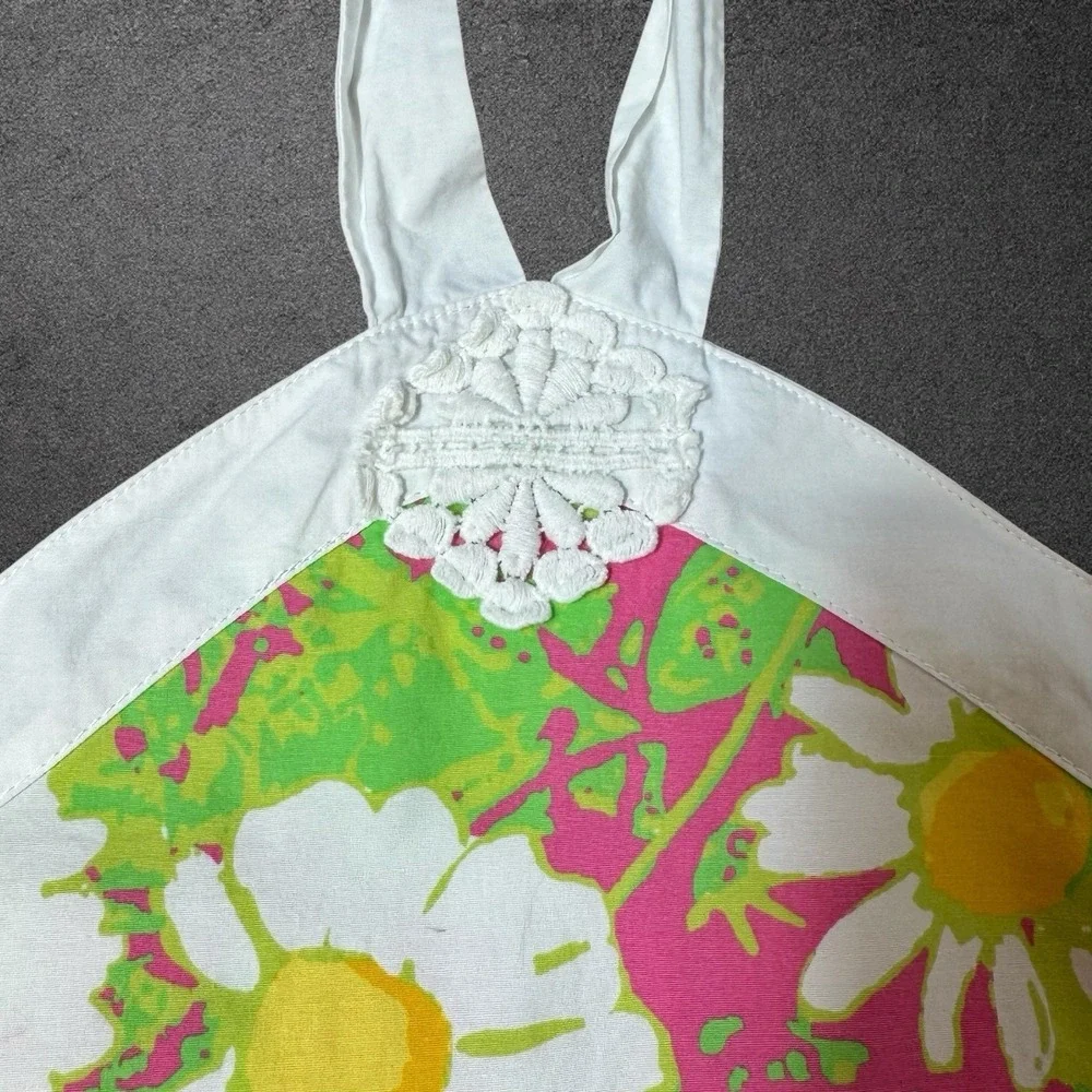 Lilly Pulitzer Halter Dress Girls 8 Floral Daisies Crochet Hotty Pink Resort
